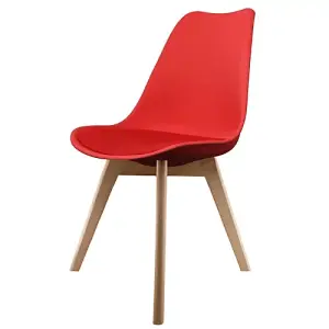 Soho Red Plastic Dining Chair with Squared Light Wood Legs