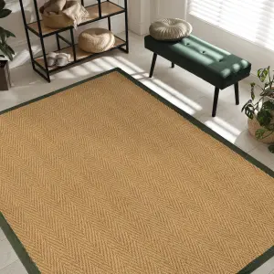 Brown, green Herringbone weave Medium Rug, (L)150cm x (W)100cm