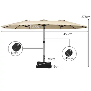 Costway 4.5M Double-Sided Patio Umbrella Extra-Large Market Umbrella w/ Base