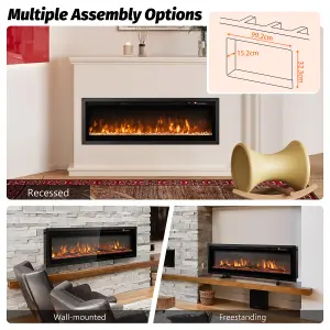 COSTWAY 102 cm Electric Fireplace Wall Mounted/Recessed/Freestanding 750W/1500W Fireplace Heater