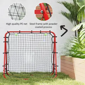 HOMCOM Rebounder Net Football Target Goal with Adjustable Angles, Red