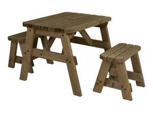 Victoria Rounded Space Saving Picnic Table Benches Set (3ft, Rustic brown)