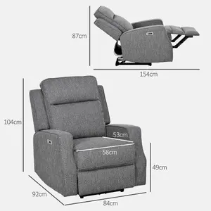 HOMCOM Electric Armchair, Fabric Recliner Chair with USB Port, Charcoal Grey