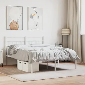 Berkfield Metal Bed Frame with Headboard White 140x190 cm