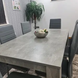 Dining Table and 6 Chairs Stone Grey Effect Wood Table 6 Grey Leather Chairs Dining Room