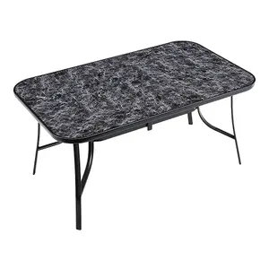 Black Rectangular Garden Tempered Glass Marble Coffee Table with Umbrella Hole 150cm