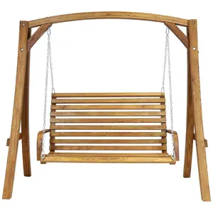 2-3 Seater Larch Wood Wooden Garden Outdoor Swing Seat Bench Hammock 1.9M