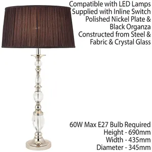 Diana Luxury Large Table Lamp Bright Nickel Black Shade Traditional Bulb Holder