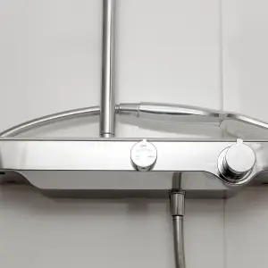 Clever Estante Thermostatic Shelf Shower Bar Chrome & White