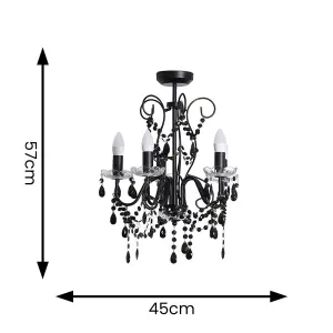 ValueLights Viscount Black 5 Way Ceiling Light Chandelier Fitting with Clear Acrylic Jewel Droplets - LED Bulbs Included