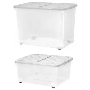 1 x Strong 30 Litre Wheeled Plastic Container For Home & Office Complete With Folding Split Lid