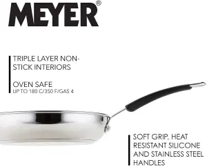 Meyer Induction Sets Silver Round Stainless Steel Induction Suitable Frying Pan Set 20 & 28 cm Twin Pack