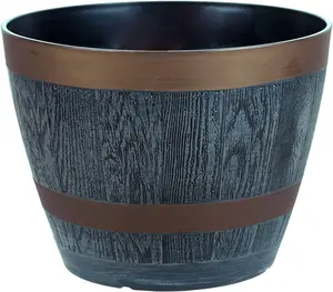 simpa Dark Grey 28.5cm Rustic Barrel Cask Planters