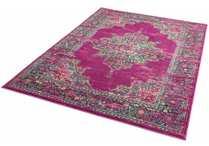 Modern Floral Rug, Bordered Bedroom, & LivingRoom Rug, Geometric DiningRoom Rug, 9mm Thick Fuchsia Rug-200cm X 290cm