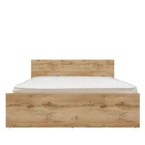 King Size Bed Frame High Headboard Euro 160cm Solid Wood Slats Oak Effect Zele