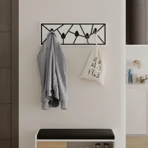 Decortie Modern Trace Wall-Mounted White Hanger with 5 Metal Hooks Entryway, Hallway Bedroom Coat Rack 74.6(W)x1.80(D)x26.6(H)cm