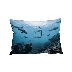 Schooling Grey Reef Sharks, Ningaloo Reef, Western Australia (Outdoor Cushion) / 30cm x 45cm