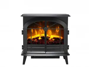 Dimplex Leckford Optiflame Electric Stove, Large Black Freestanding Electric Fire with LED Flame Effect, 2kW Adjustable Heater, Ar