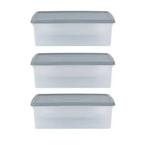 3 x Wham Box 23.5L Stackable Plastic Storage Box & Lid Clear/Steel