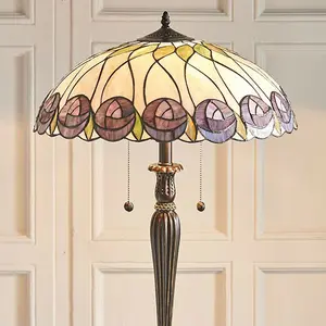 Tiffany Glass Floor Lamp - Mackintosh Style Rose - Dark Bronze Finish - LED Lamp