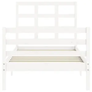 Berkfield Bed Frame with Headboard White Single Solid Wood