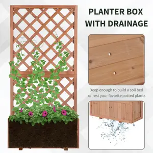 Outsunny Flower Stand Plant Shelf Outdoor Pine w/ Trough Planter, Orange