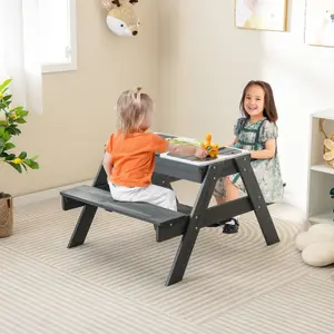 Costway Kids 4-in-1 Sand & Water Table Wood Outdoor Activity Table & Bench Set