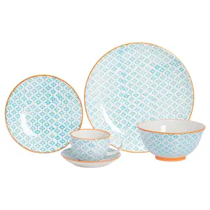 Nicola Spring - Hand-Printed Dinner Set - Blue - 30pc