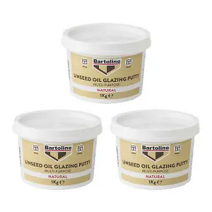 Bartoline Multi-Purpose Linseed Oil Glazing Putty 1kg - Natural - Pack of 3