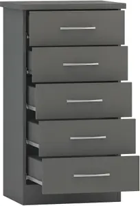 Nevada 5 Drawer Narrow Chest of Drawers in 3D Effect Grey