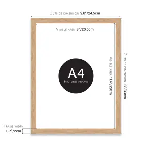 A4 Oak Picture Frame Fits A4 (21 x 29.7cm - 8.3 x 11.7in) Poster, Photo, Artwork, or Print.