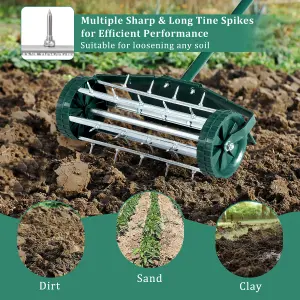 Costway Rolling Garden Lawn Aerator Roller Rotary Push Tine Spike Soil Lawn Aerator Tool