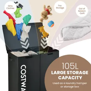 Costway 105L Laundry Hamper 2-Section Non-woven Fabric Laundry Basket w/ Lid Handles