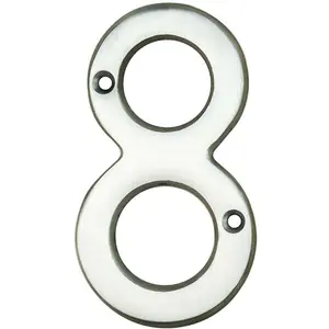 Satin Chrome Door Number 8 75mm Height 4mm Depth House Numeral Plaque