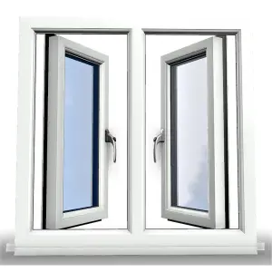 1245mm (W) x 1045mm (H) PVCu StormProof Casement Window - 2 Central Opening Windows -  White Internal & External