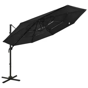 Berkfield 4-Tier Parasol with Aluminium Pole Black 3x3 m