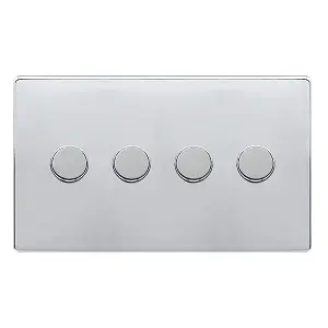 Polished Chrome Screwless Plate 4 Gang 2 Way LED 100W Trailing Edge Dimmer Light Switch. - SE Home