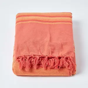 Homescapes Cotton Morocco Striped Terracotta Throw, 225 x 255 cm