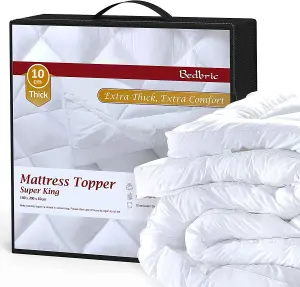 Bedbric 10cm Thick Quilted White Rectangular Microfiber Hotel Quality Mattress Topper Super King