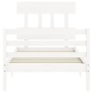 Berkfield Bed Frame with Headboard White Single Solid Wood