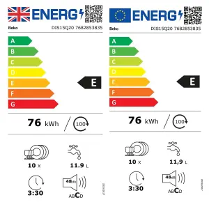 Beko DIS15Q10 Integrated Slimline Dishwasher - Black & white