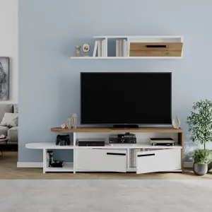 Decortie Lyra Modern TV Unit White Oak Effect with Storage and Wall Shelf 167cm