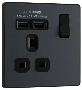 BG Evolve PCDMG21U2B Matt Grey 1 Gang 13A 2x USB-A 2.1A Socket-Black Insert