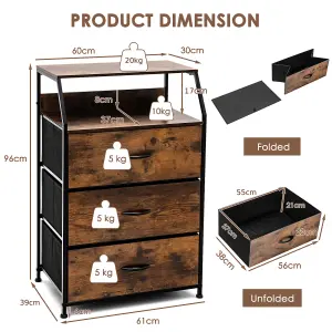 COSTWAY 3-Drawer Dresser with W/ Top Shelf Foldable Drawer Chest Cabinet