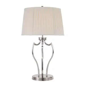 Table Lamp Ivory Shade Highly Polished Nickel Finish LED E27 60W Bulb