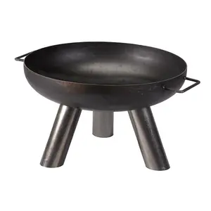 Caldera Fire Pit Bowl - Weatherproof Metal Outdoor Garden Log Wood Burner with Brushed Oil Finish & Handles - H30 x 50cm Diameter