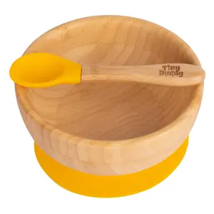 Tiny Dining - Children's Bamboo Suction Bowl& Spoon Set - Yellow