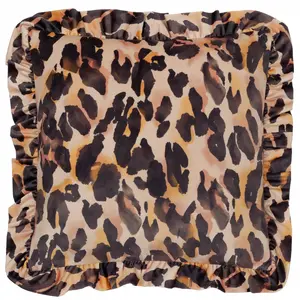 furn. Leopard Printed Velvet Ruffle Polyester Filled Cushion, 45 x 45cm