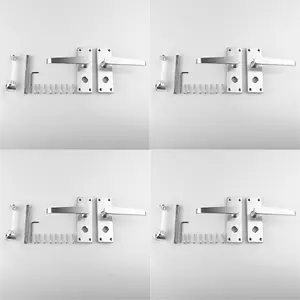 4 PACK - Straight Victorian Bathroom Latch Door Handle - Polished Chrome Lever Backplate