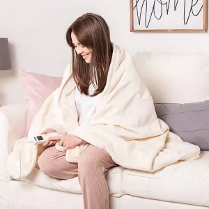 Minky Luxury Heated Throw Blanket, Medium, Cream